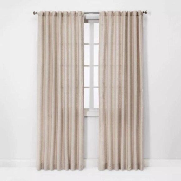 Threshold Light Filtering 100% Linen Single Natural Khaki Curtain Panel 54 x 95 - Picture 1 of 7